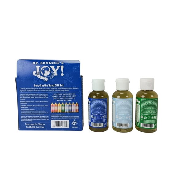 Dr. Bronner’s Pure-Castile Gift Set Three 2 oz Liquid Travel Size Soaps NEW - Picture 2 of 6